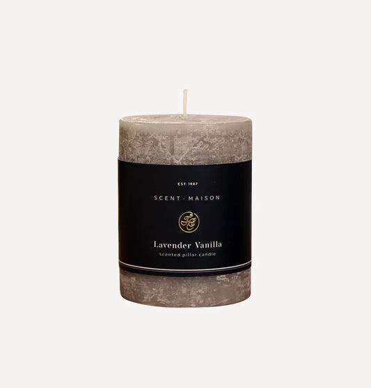 Maison Pillar Candle Lavender Vanilla Pear 3" x 4"