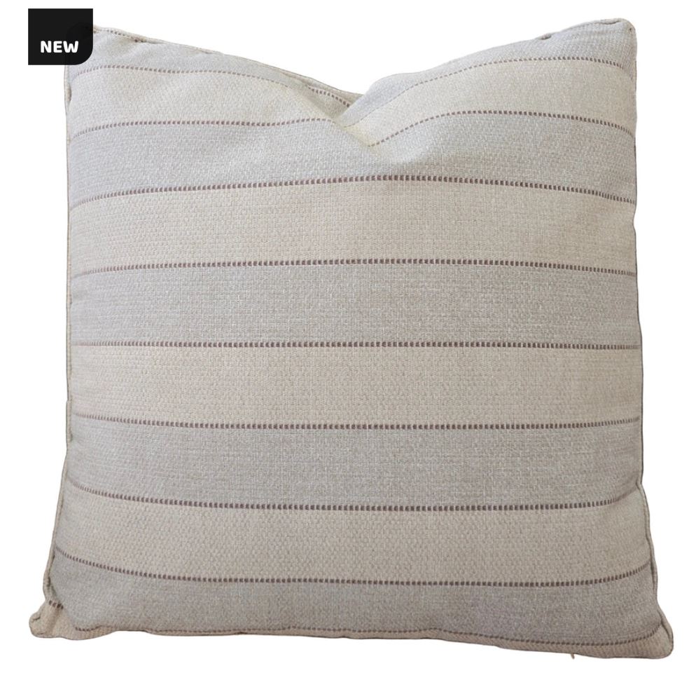Olivia Blue, Oatmeal & Dark Mocha Stripe Outdoor Cushion 55cm x 55cm