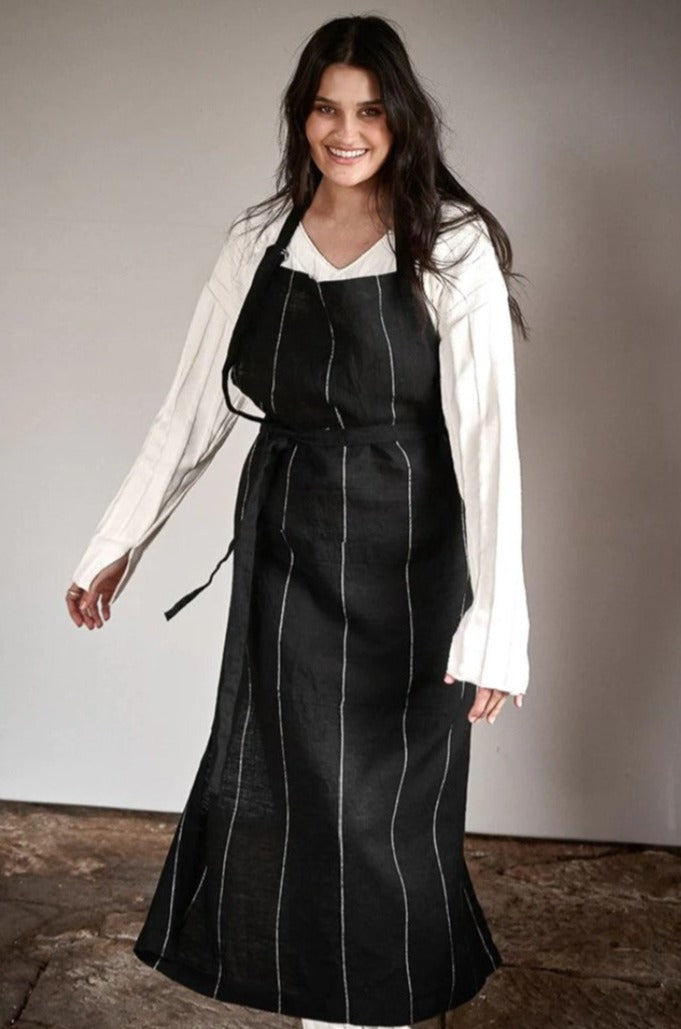 Black & White Stripe Linen Apron