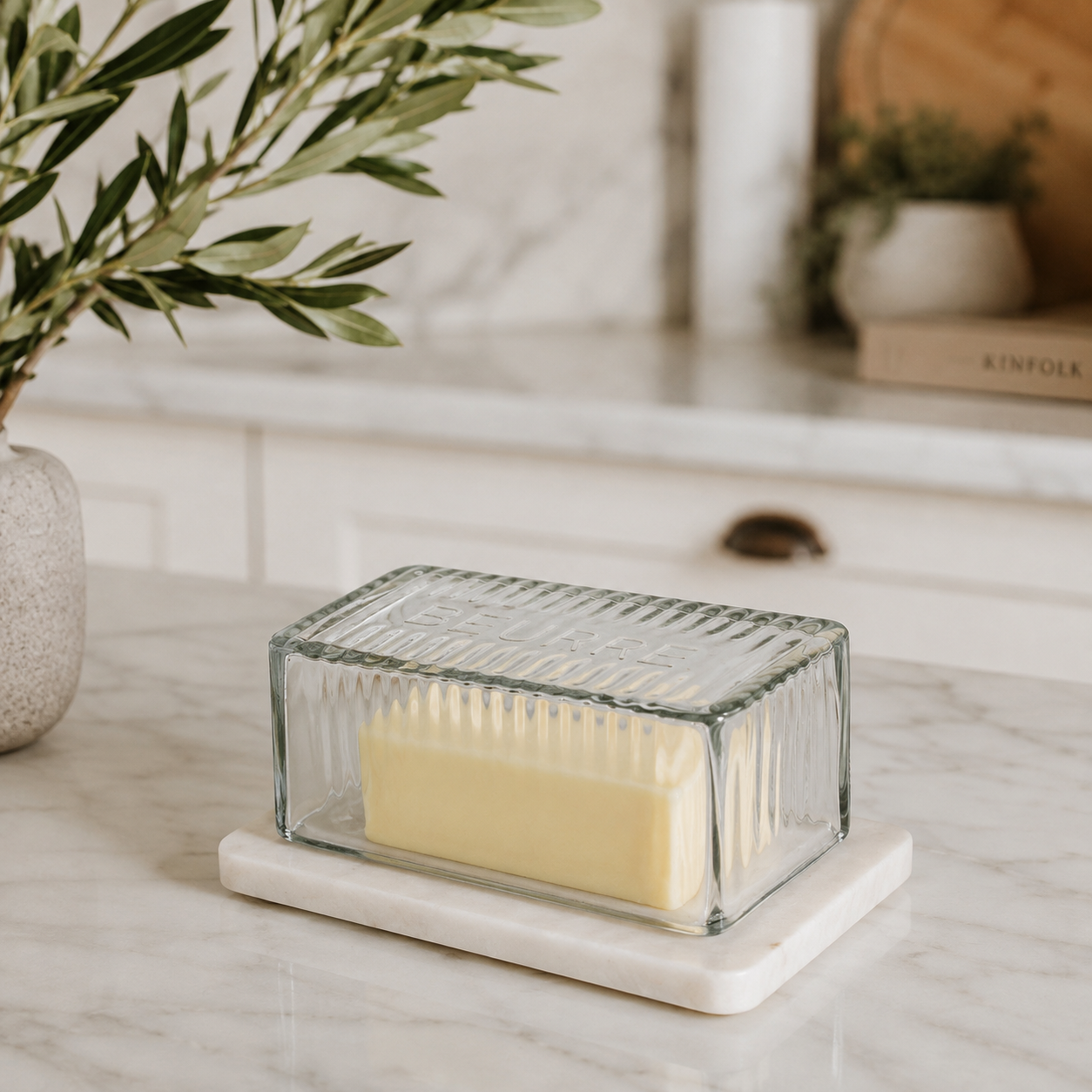 Lyon Marble & Glass Butter Dish