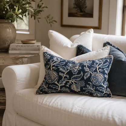 Lilly Navy Floral Lumbar Cushion 40cm x 60cm