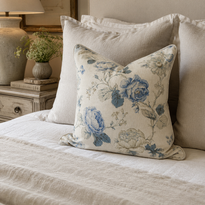Isla Pale Blue Floral Lumbar Cushion 50cm x 50cm