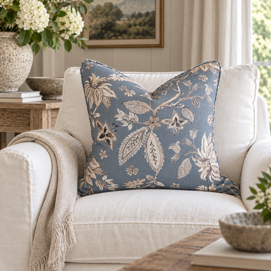 Southport Duckegg & Taupe Floral Cushion 50cm x 50cm