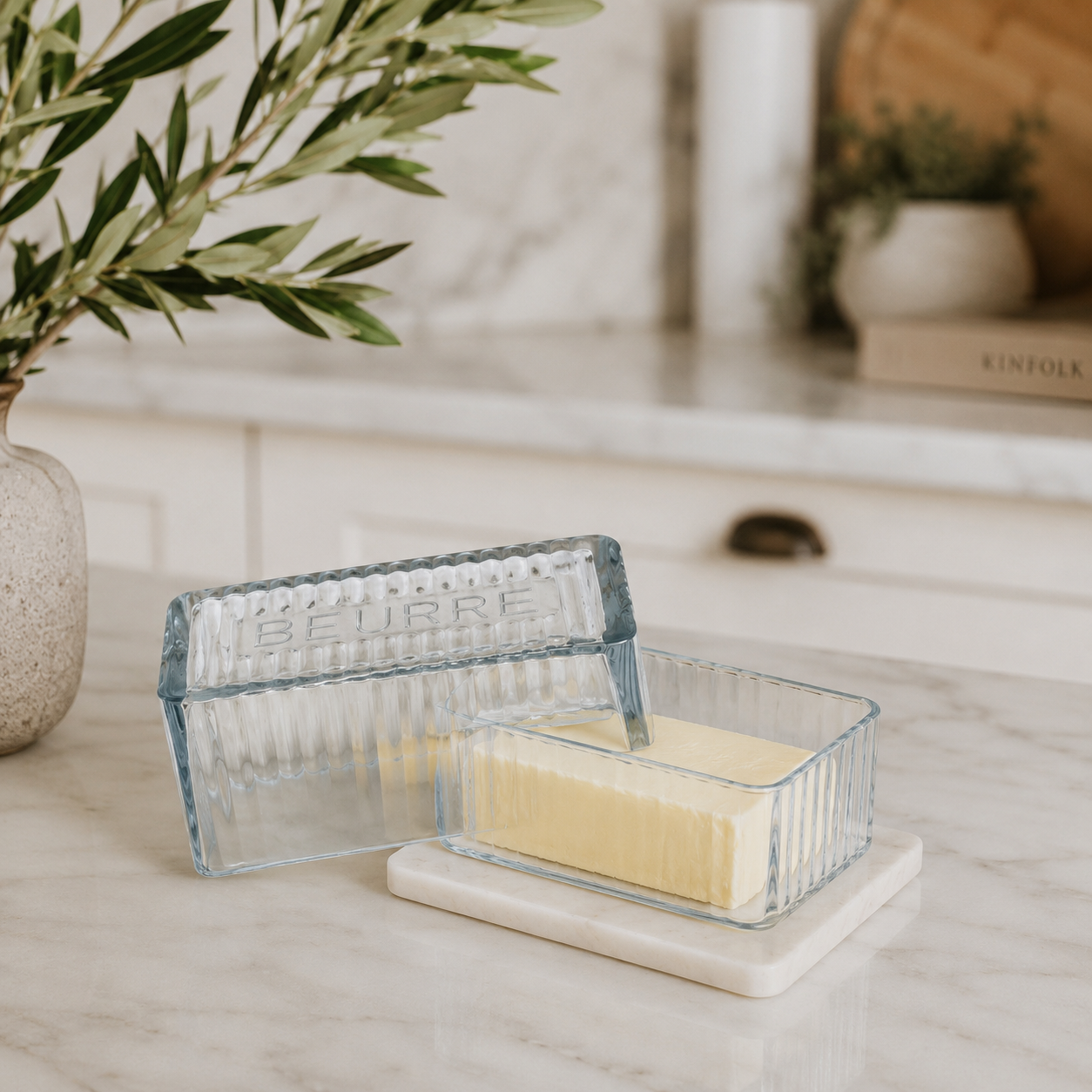 Lyon Marble & Glass Butter Dish