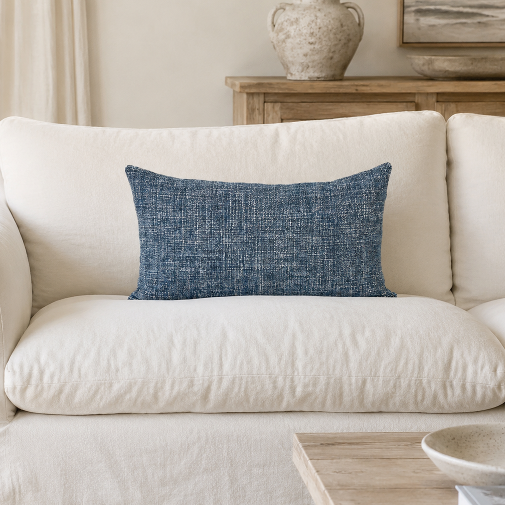 Emile Blue Ocean Texture Fabric Lumbar Cushion – 37cm x 57cm