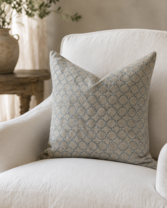 Matteo Block Print Linen Cushion 50cm x 50cm