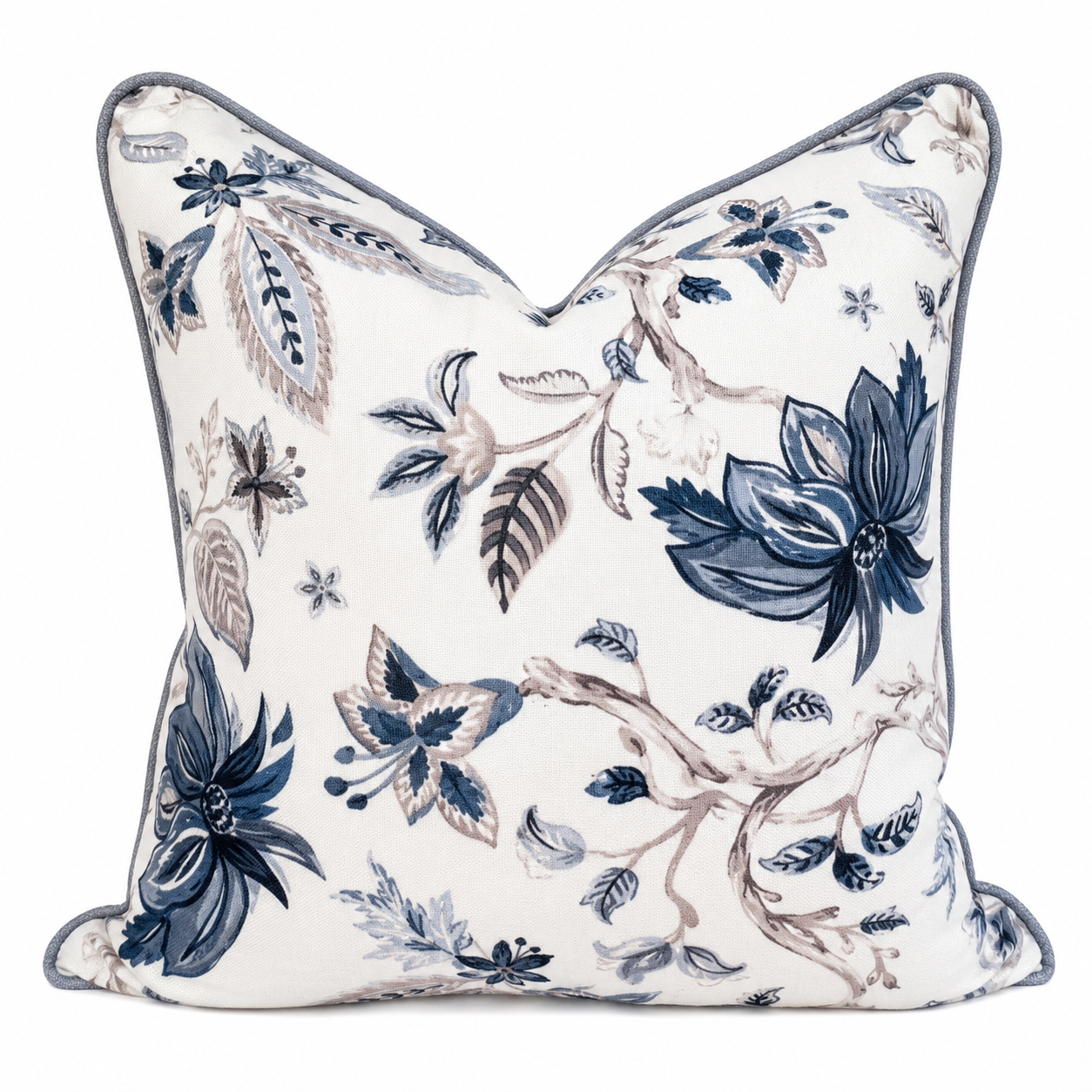 Southport Blue & Taupe Floral Cushion 50cm x 50cm