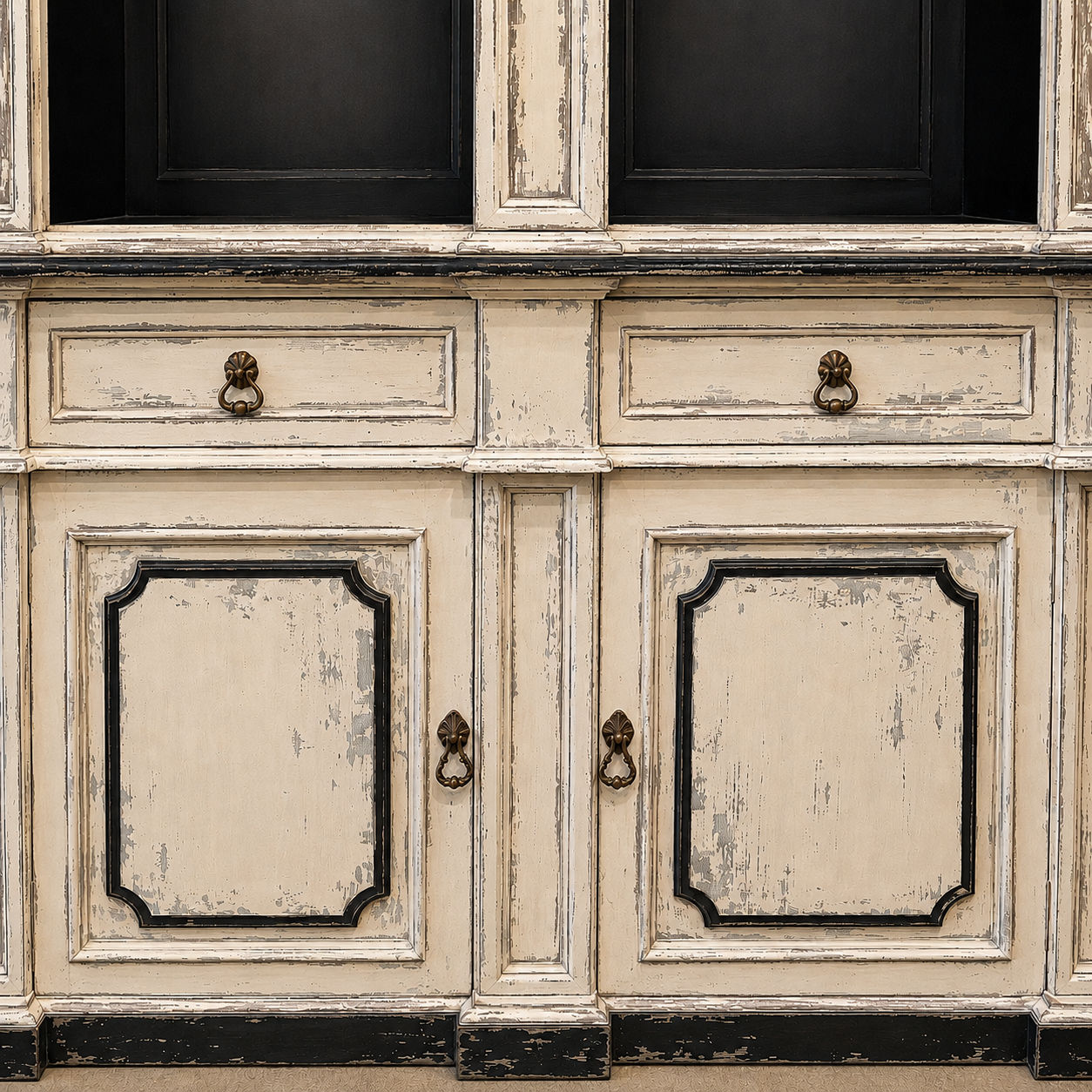 Antwerp Distressed Hand Carved Mahogany Display Cabinet