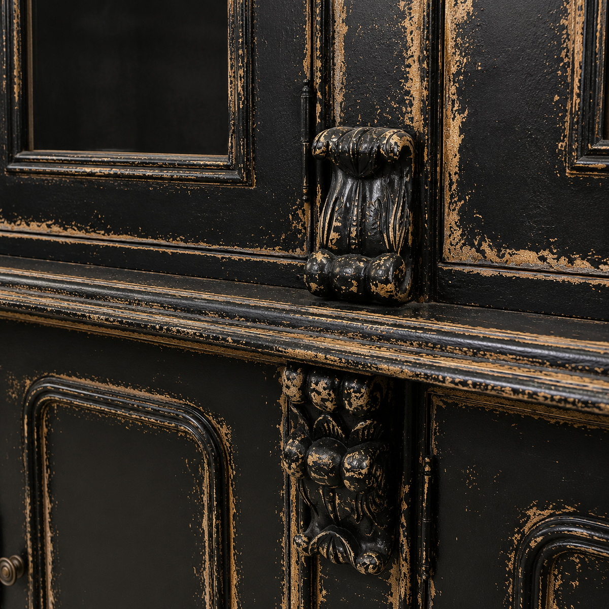Aquitaine Black Distressed Mahogany Display Cabinet