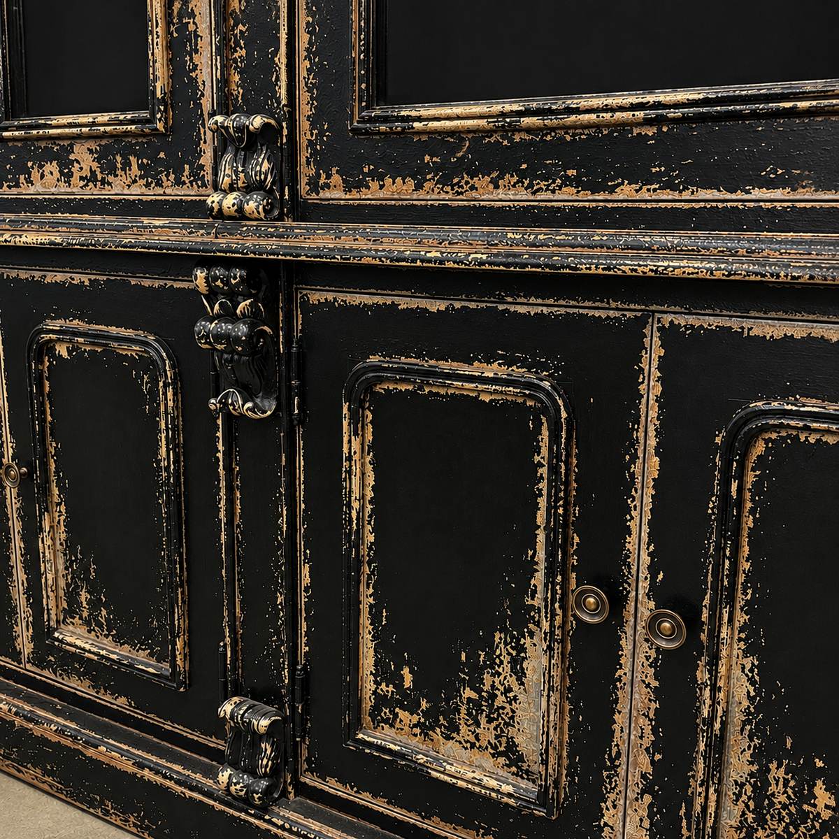 Aquitaine Black Distressed Mahogany Display Cabinet