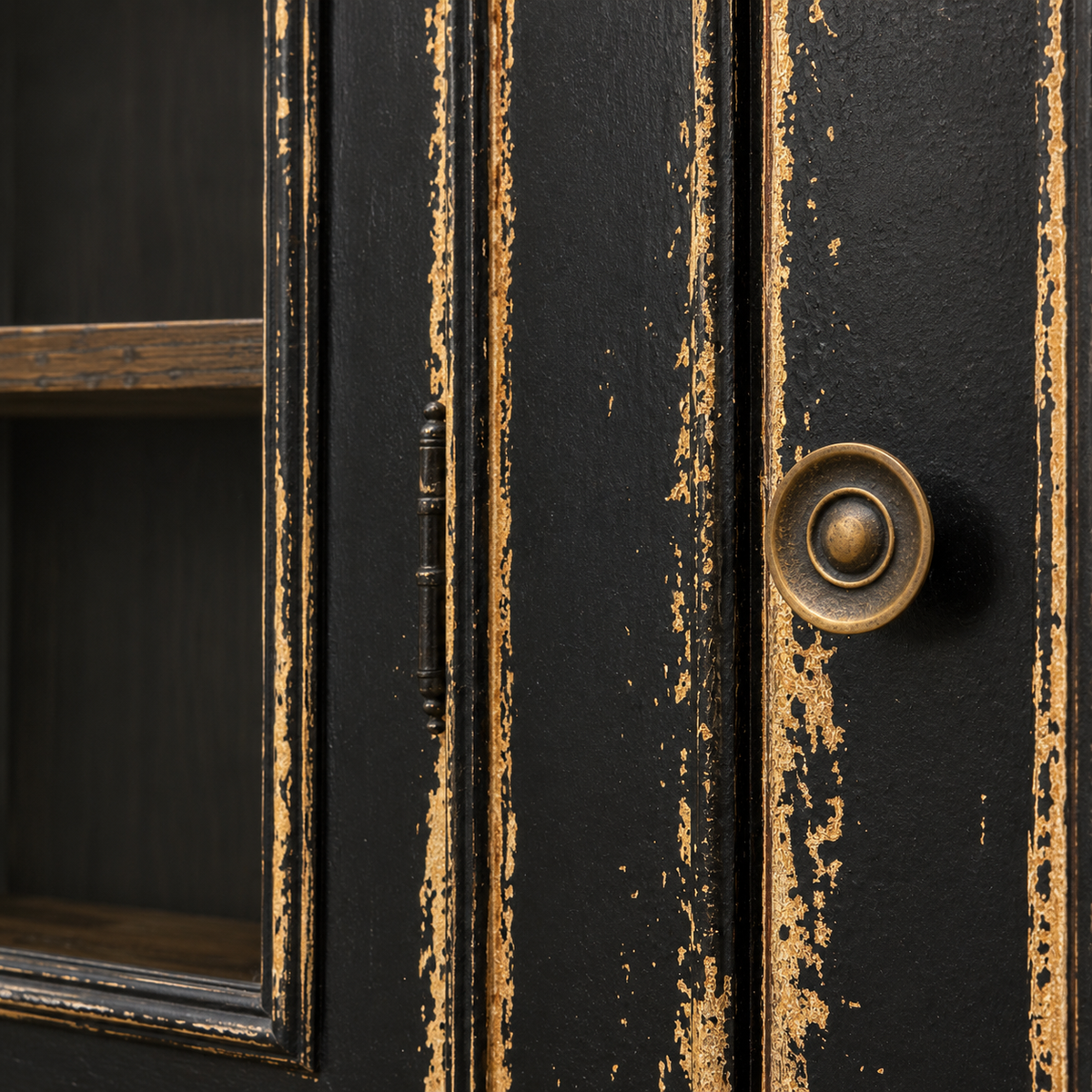 Aquitaine Black Distressed Mahogany Display Cabinet