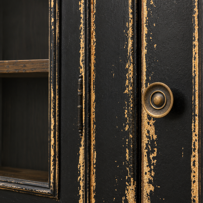 Aquitaine Black Distressed Mahogany Display Cabinet