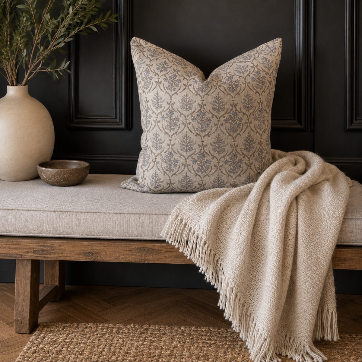 Madison Block Print Linen Cushion 50cm x 50cm