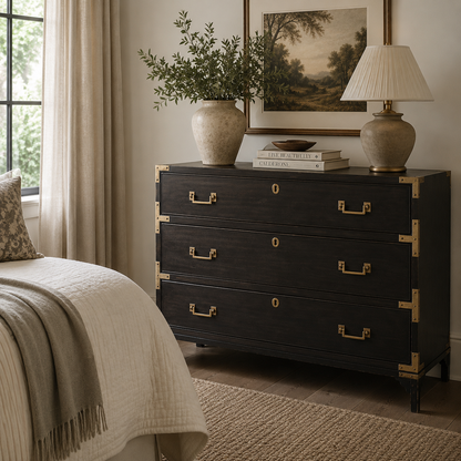 Charcoal & Antique Brass Chest of 3 Drawers