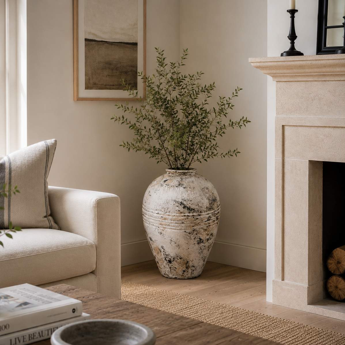 Ettore Off White Distressed Terracotta Pot