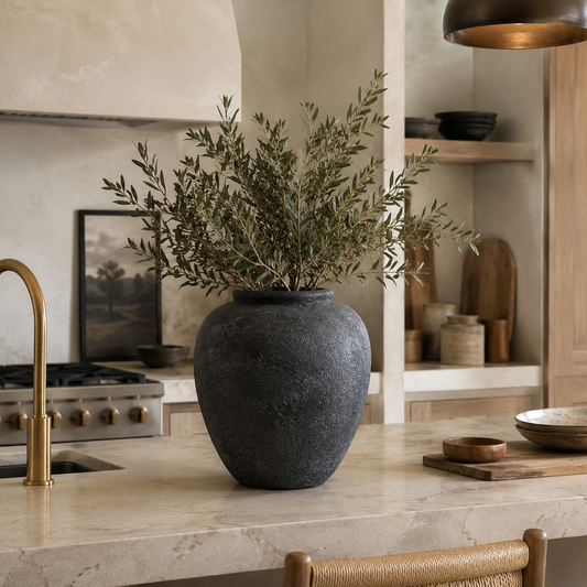 Fiorella Dark Grey Distressed Terracotta Vase