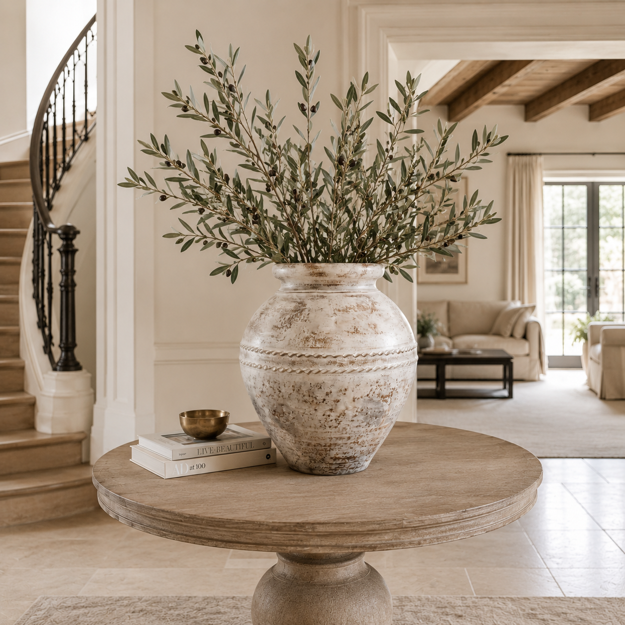 Le Vigan Distressed Off White & Taupe Terracotta Vase