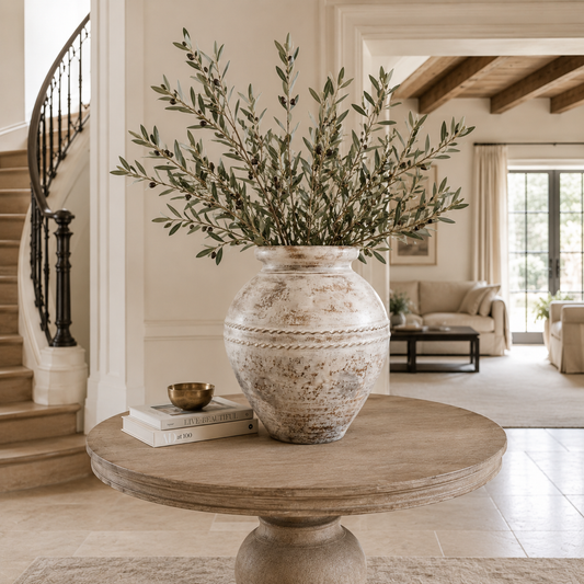 Le Vigan Distressed Off White & Taupe Terracotta Vase