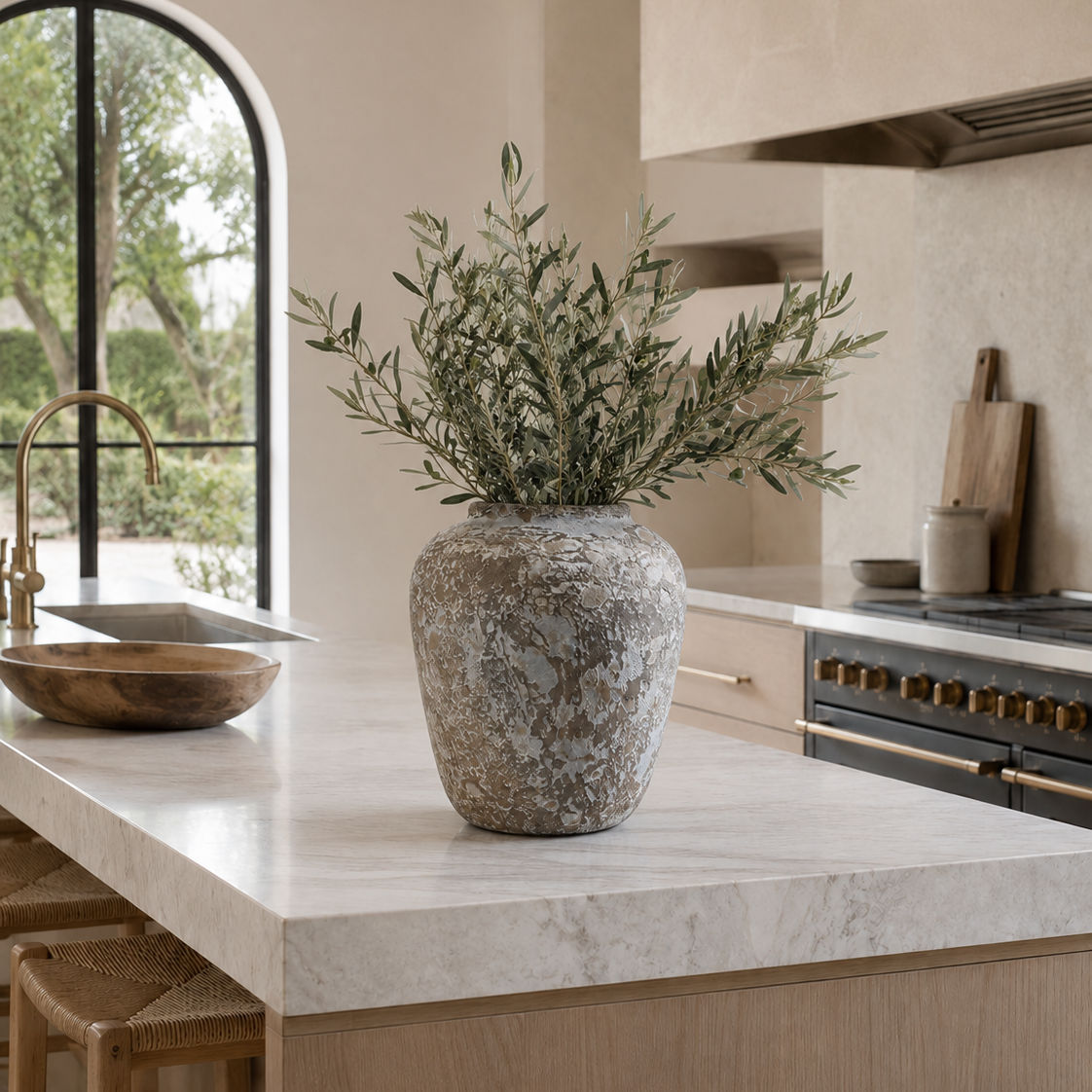 Tosca Off White & Taupe Distressed Terracotta Vase