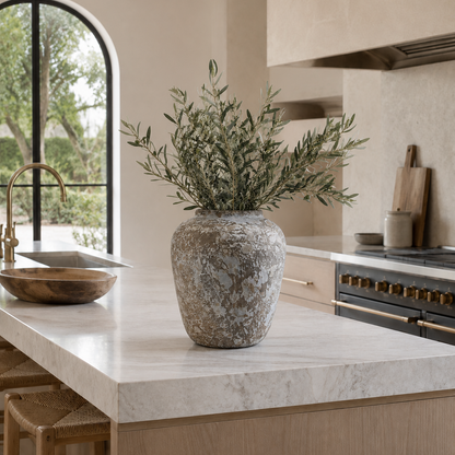 Tosca Off White & Taupe Distressed Terracotta Vase