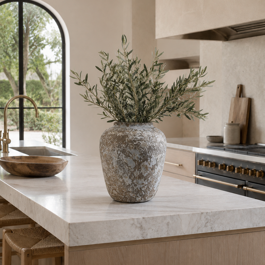 Tosca Off White & Taupe Distressed Terracotta Vase