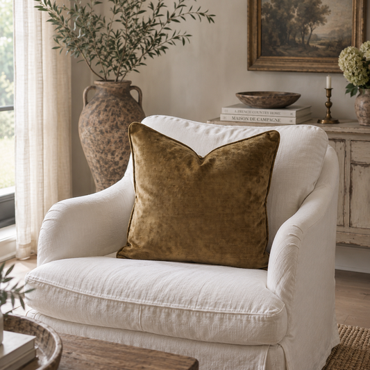 Burnish Antique Gold Velvet Cushion 50cm x 50cm