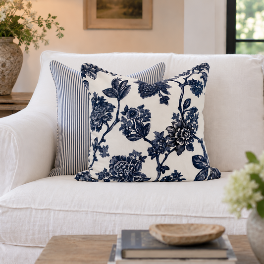 Carlotta Navy & White Floral Cushion 50cm x 50cm
