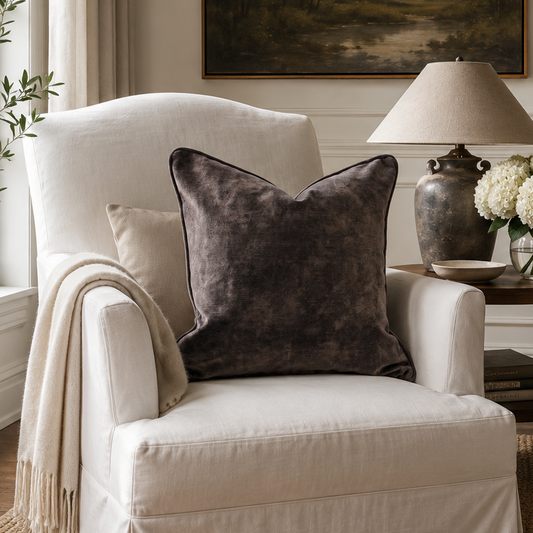 Flint Dark Mocha Velvet Cushion 50cm x 50cm