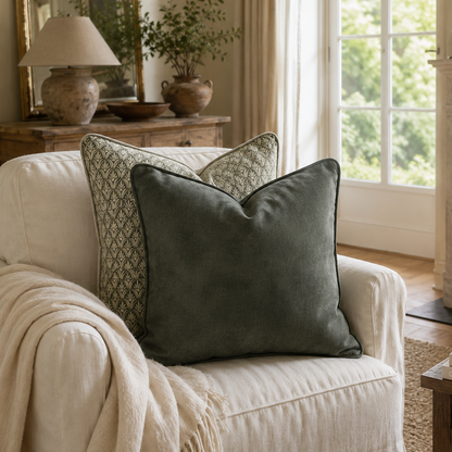 Woodland Green Velvet Cushion 50cm x 50cm