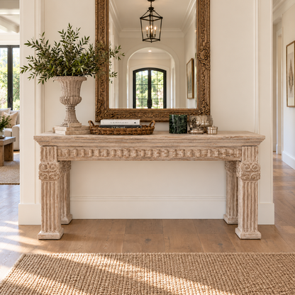 Sarlat Teak Whitewashed Distressed Console Table