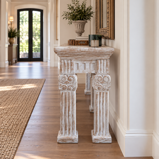 Sarlat Teak Whitewashed Distressed Console Table