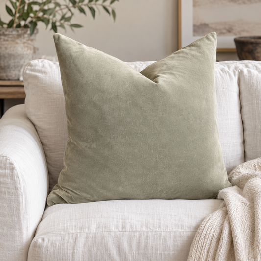 Fontainebleau Velvet & French Linen Reversible Moss Green Cushion Cover