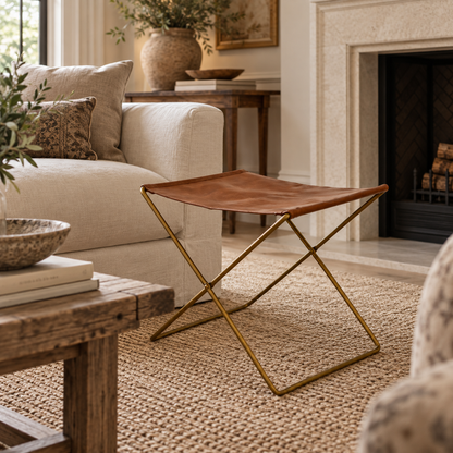 Warwick Brown Leather & Antique Brass Bar Stool | Pre Order Now | Arriving October