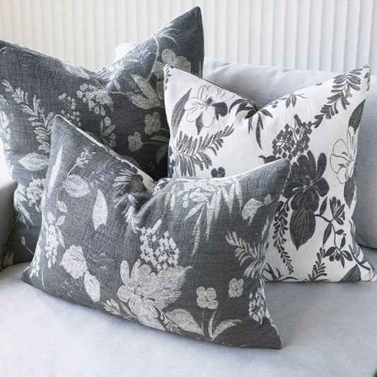 Chelsea Reversible Floral Grey & Charcoal Cotton Cushion