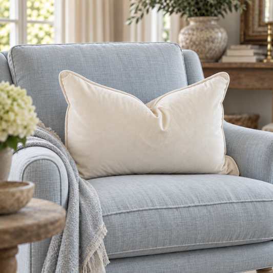Ivory Velvet Lumbar Cushion 35cm x 55cm