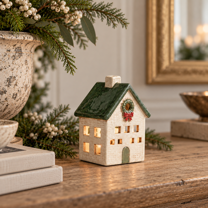 Scandinavian Cottage with Bow Wreath Tea Light House