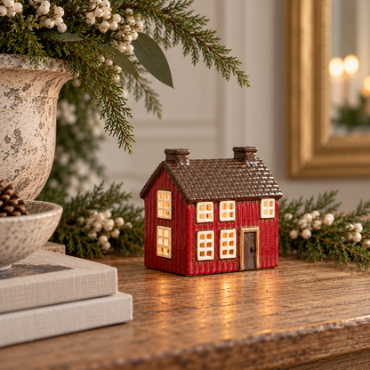 Scandinavian Hand Painted Torp Red Tea Light Cottage