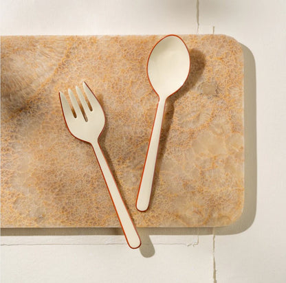 Alder Enamel Salad Servers - Cream
