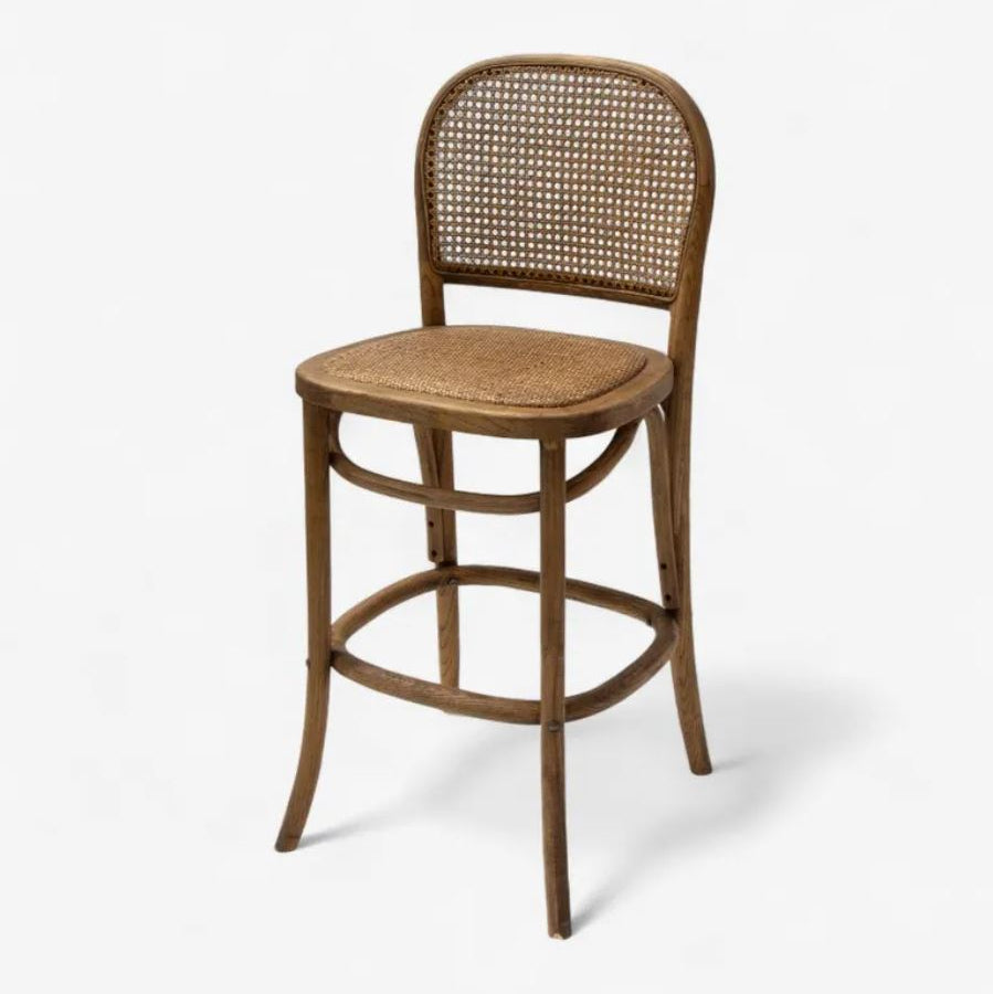 Rattan barstool cut-out details on a white background