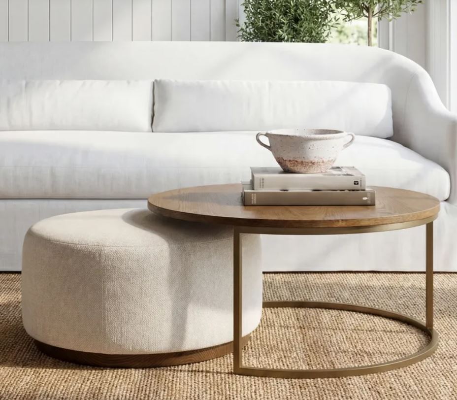Edison Coffee Table & Ottoman Off White - Pre Order