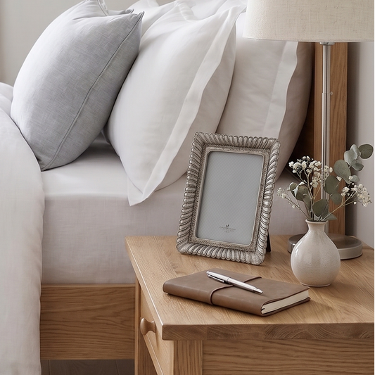 Photo frame on bedside table
