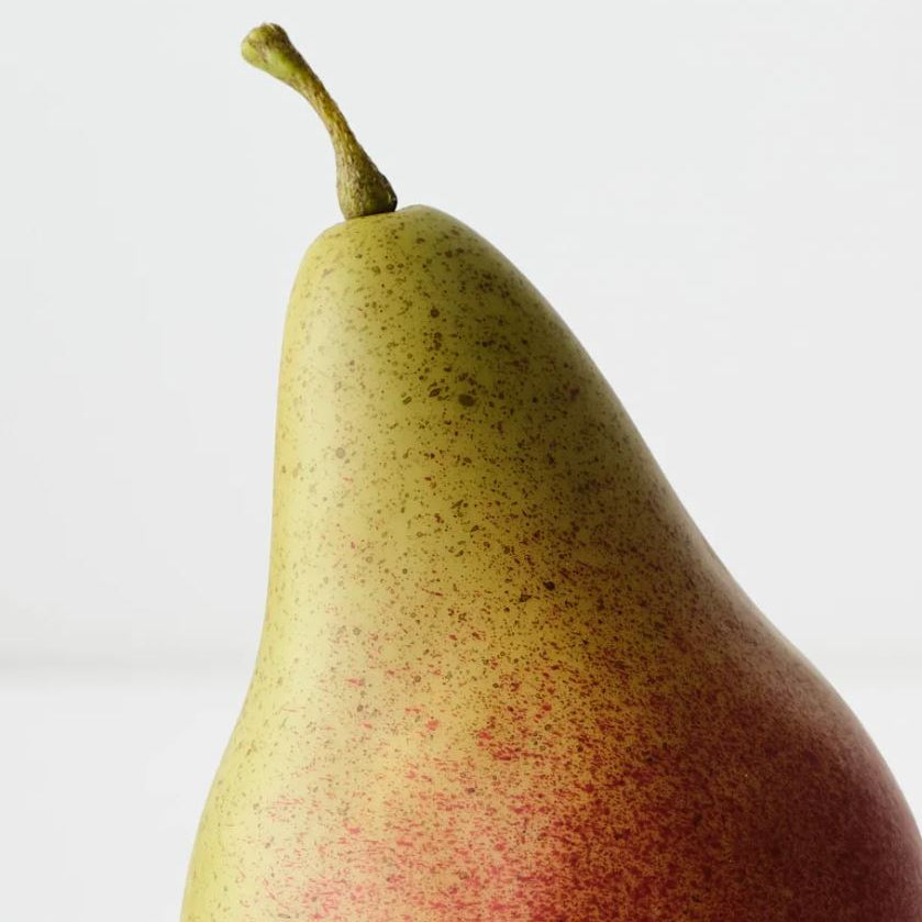 Pear with a gradient of green to red on a white background