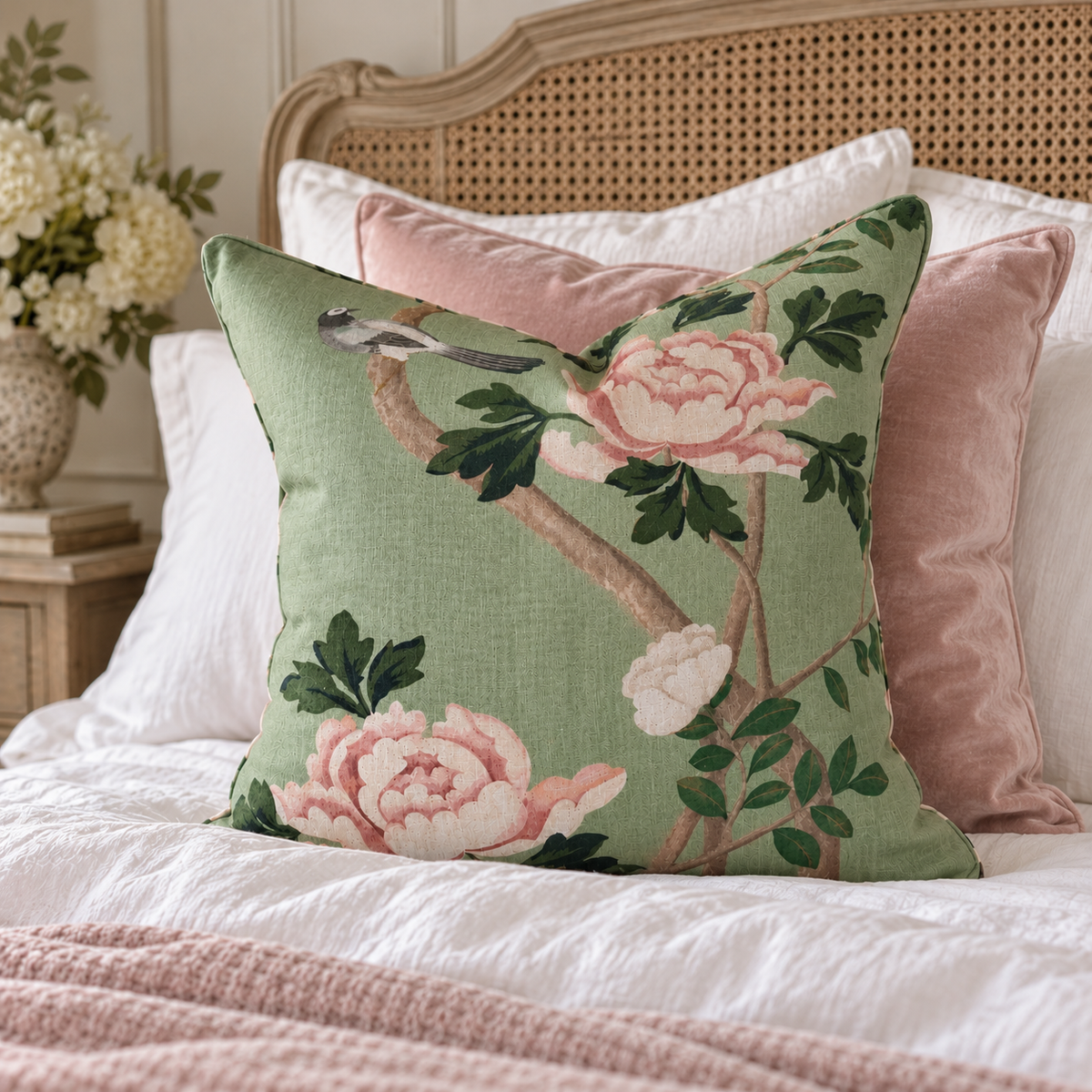 Solène Green Floral Cushion 50cm x 50cm