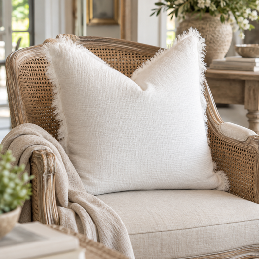 Anais Pure French Linen Fringed Edge Cushion 55cm x 55cm