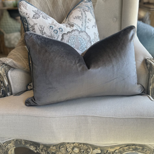 Velvet Lumbar Dark Grey Cushion