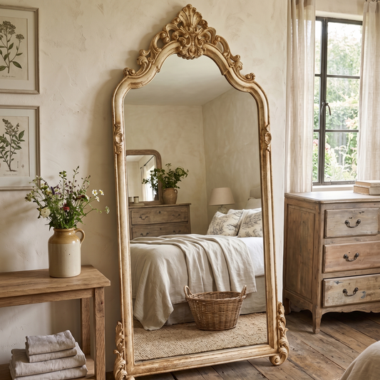 Lyon Distressed Hand-Carved Mahogany Full-Length Floor Mirror