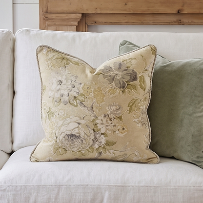 Camille Pale Yellow Floral Cushion 50cm x 50cm