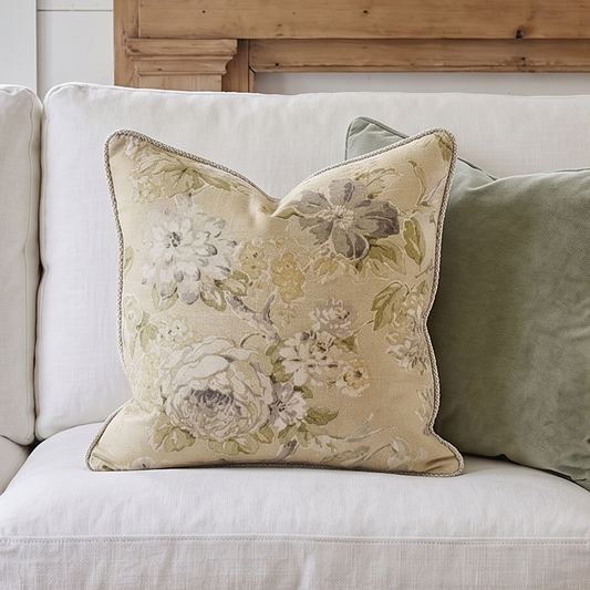 Camille Pale Yellow Floral Cushion 50cm x 50cm