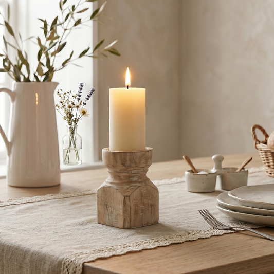 Spello Hand Carved Teak Candle Holder