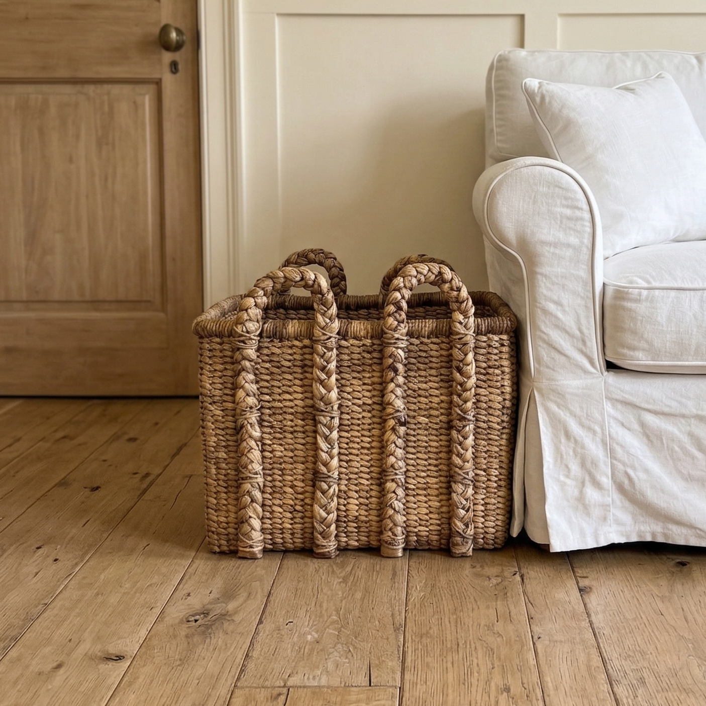 Natural Water Hyacinth Rectangular Basket - Large